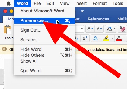reset microsoft word for mac to default settings?